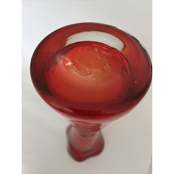 Tall Hand blown MCM Swung Vase Ombre Red Orange Art Glass Amberina 13.5” Fluted - Picture 10 of 11